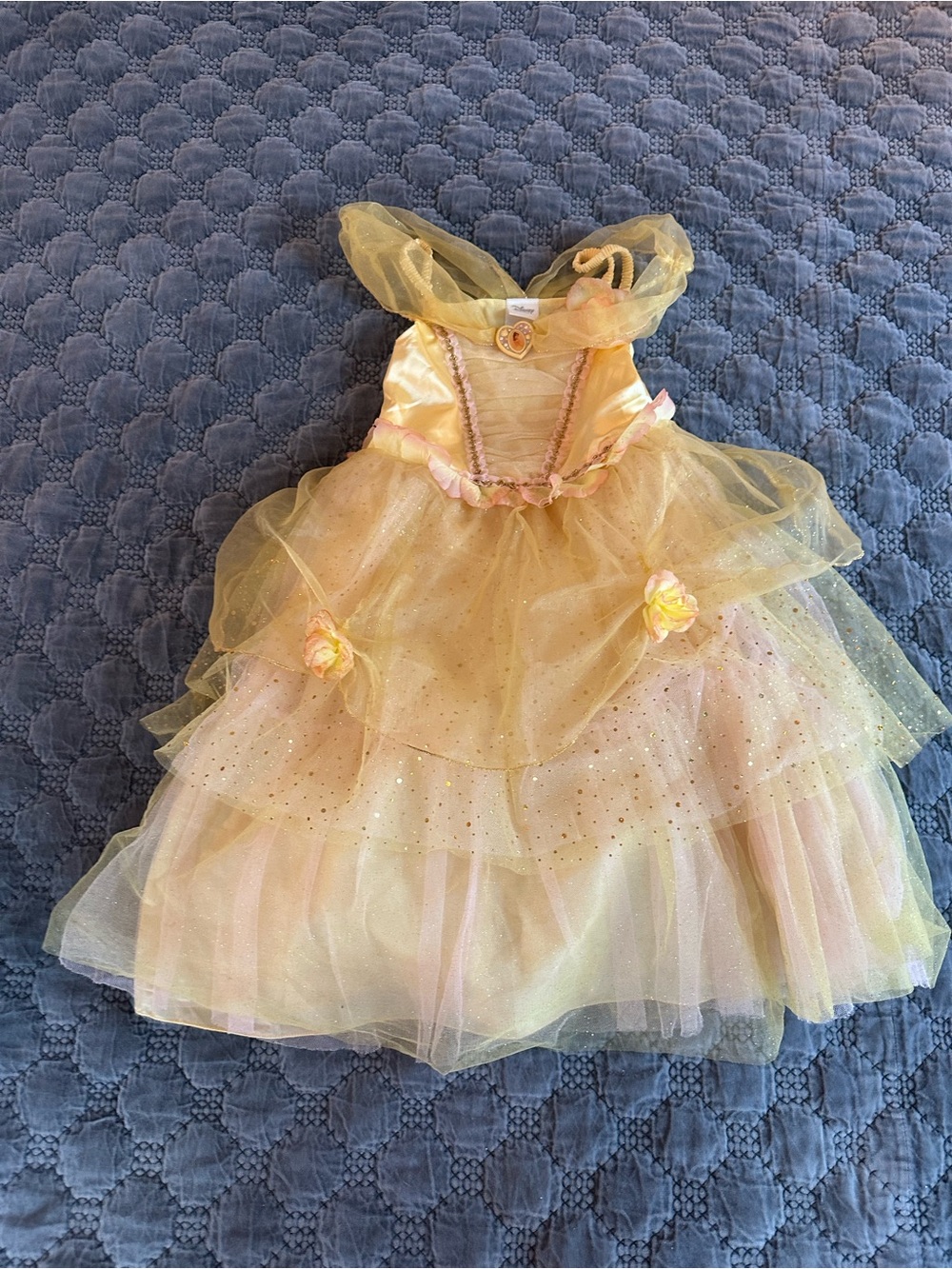 Disney Sparkle Gold Princess Belle Costume Dress Girls Size Medium 7/8